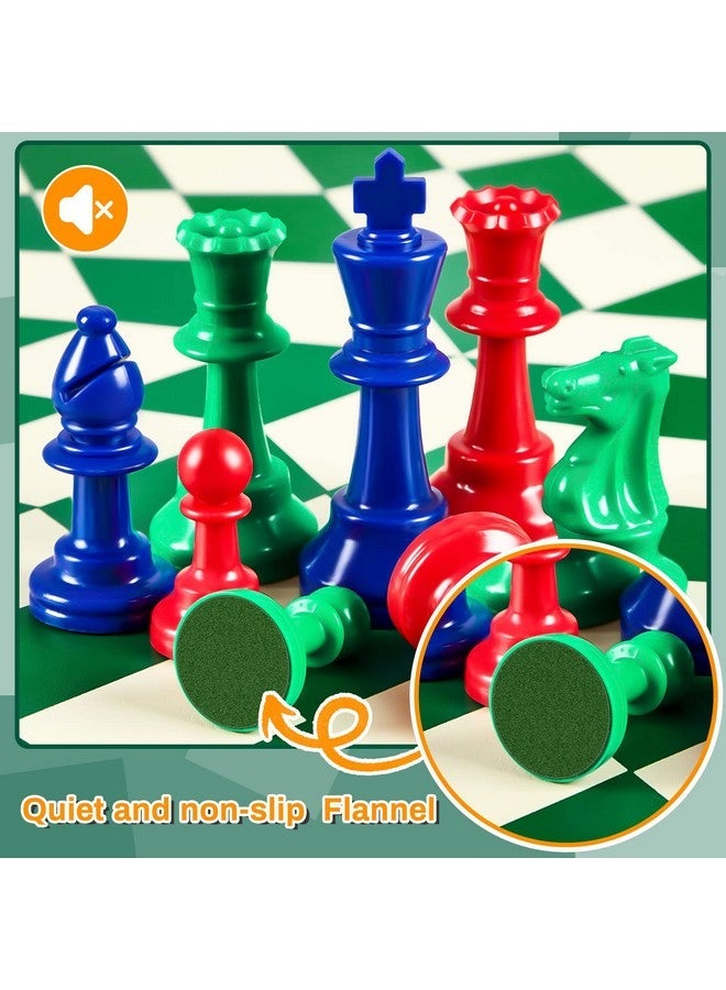 Civaner Three Player Chess Set Combination 48 Pieces Chess Playing Pieces Colored 3D Chess Single Weighted Regulation Chess Pieces And 24 Inches Pu Leather Chess Board Three Player Board Games For Adults Game - Image 4