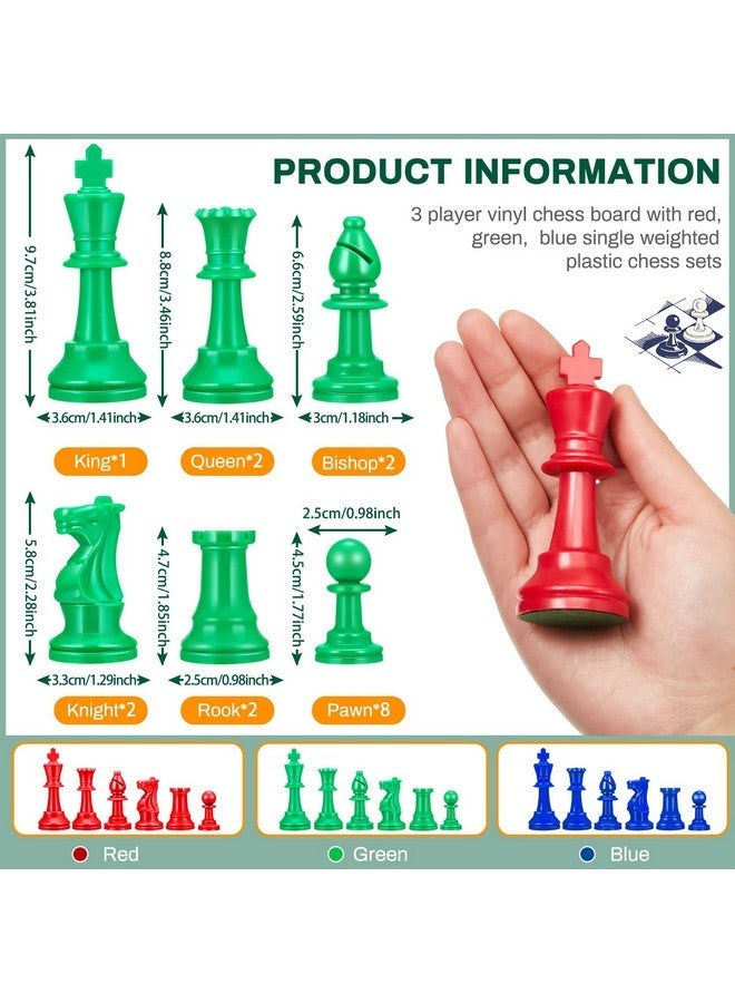 Civaner Three Player Chess Set Combination 48 Pieces Chess Playing Pieces Colored 3D Chess Single Weighted Regulation Chess Pieces And 24 Inches Pu Leather Chess Board Three Player Board Games For Adults Game - Image 3