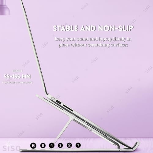 Sisq® Adjustable Laptop Stand, Aluminium, Ergonomic Design, Portable, Lightweight, Heat Dissipation, Compatible with All Laptops. - Image 3