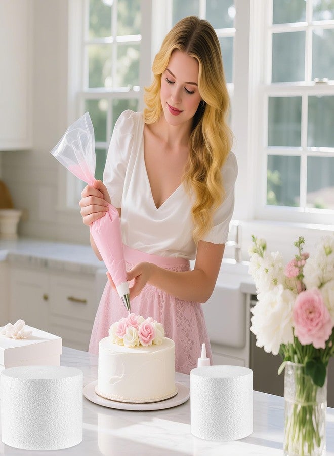 PLULON 4 Tiers Foam Cake Dummies Set 4" 6" 8" 10", PLULON White Round Practice Cake Dummy 12 Inch Tall with Artificial Roses and Ribbons for Wedding Baby Shower Birthday Anniversary Christmas Party Supplies - Image 4