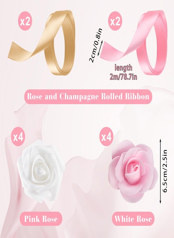 PLULON 4 Tiers Foam Cake Dummies Set 4" 6" 8" 10", PLULON White Round Practice Cake Dummy 12 Inch Tall with Artificial Roses and Ribbons for Wedding Baby Shower Birthday Anniversary Christmas Party Supplies - Image 3