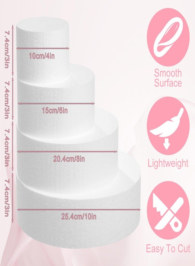 PLULON 4 Tiers Foam Cake Dummies Set 4" 6" 8" 10", PLULON White Round Practice Cake Dummy 12 Inch Tall with Artificial Roses and Ribbons for Wedding Baby Shower Birthday Anniversary Christmas Party Supplies - Image 2