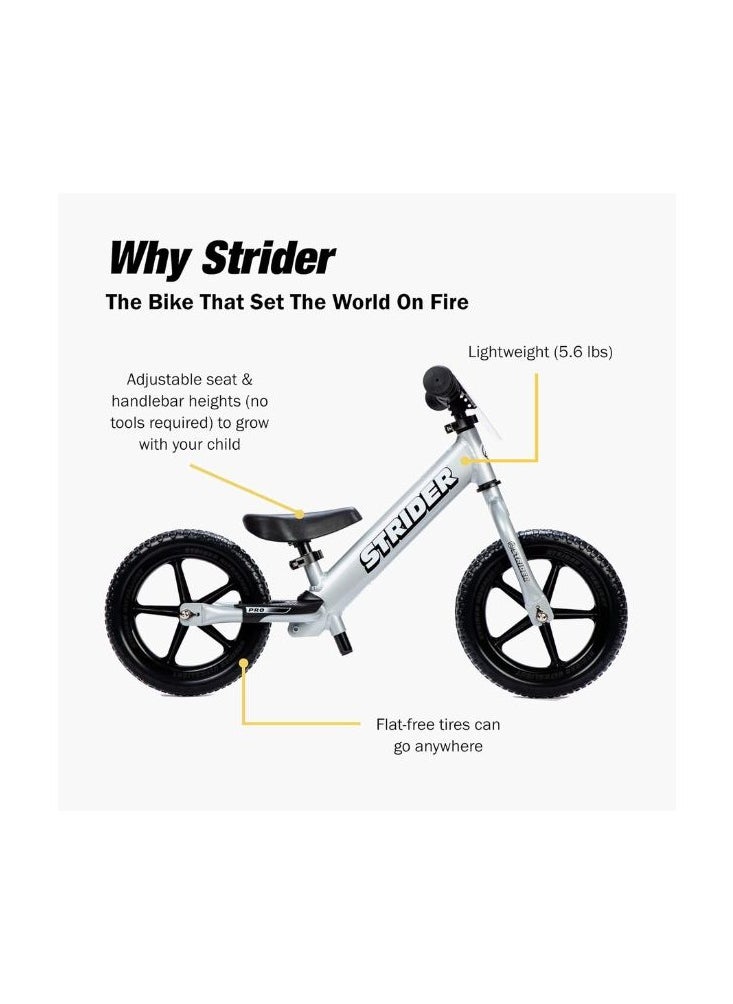STRIDER - Strider 12” Pro Bike - No Pedal Balance Bicycle for Kids 18 Months to 5 Years - Includes Safety Pad, Padded Seat, Mini Grips & Flat-Free Tires - Tool-Free Assembly & Adjustments - Image 1