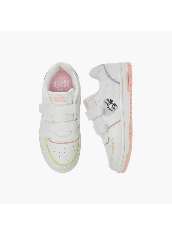 ديزني Girls Minnie Mouse Print Sneakers with Hook and Loop Closure