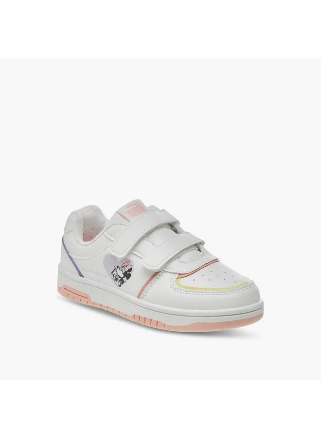 ديزني Girls Minnie Mouse Print Sneakers with Hook and Loop Closure