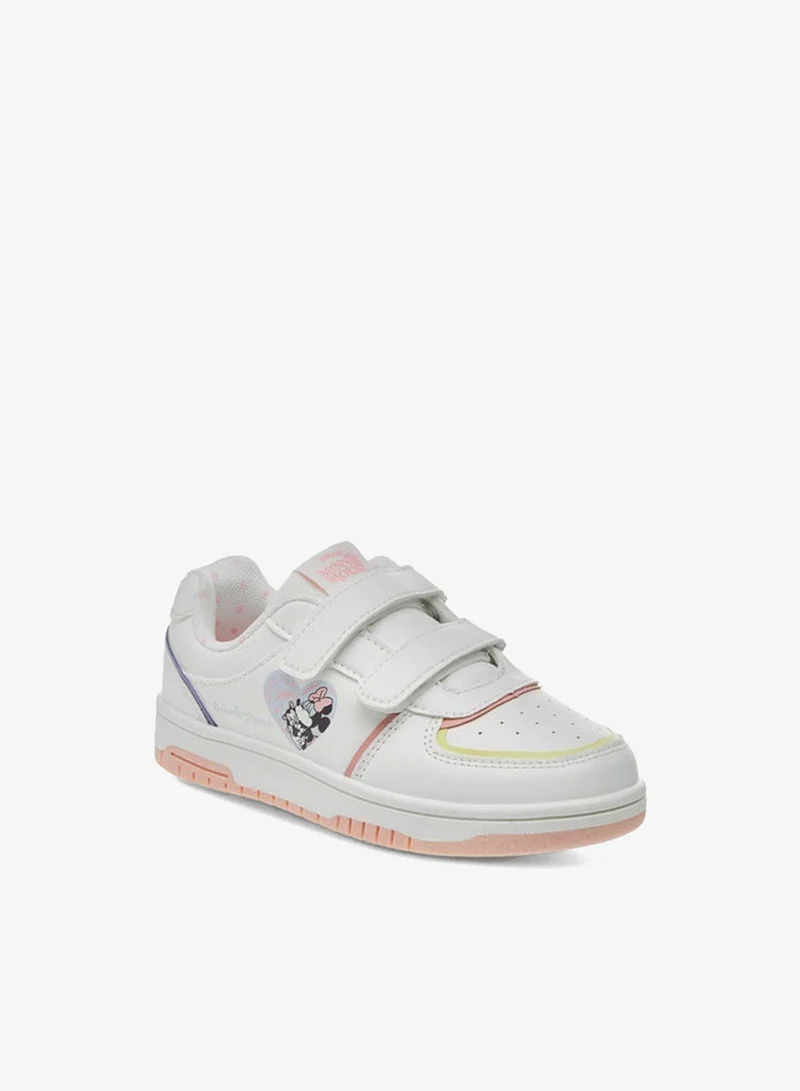 Disney Girls Minnie Mouse Print Sneakers with Hook and Loop Closure