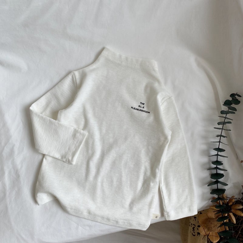 Gl-Kids Korean Style Children'S Half Turtleneck Letter Printed Bottoming Shirt Men And Women Baby All-Match Long Sleeve T - Image 1