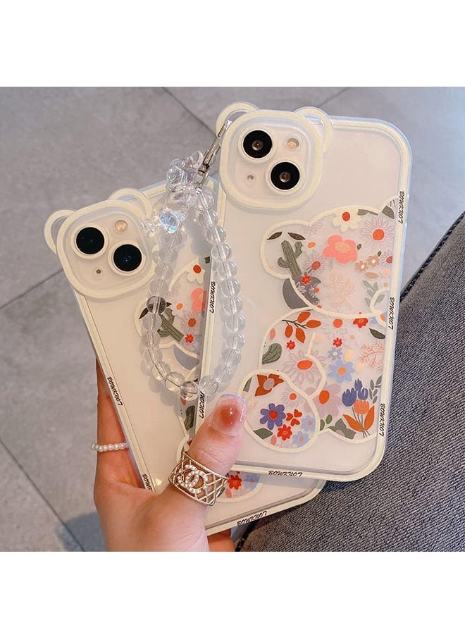 Unique Compatible with iPhone 15 Case, Cute Flowers Bear Camera Protector Clear Case Cover with Lovely Strap Bracelet Chain Girls Women Case for iPhone 15  - Image 5