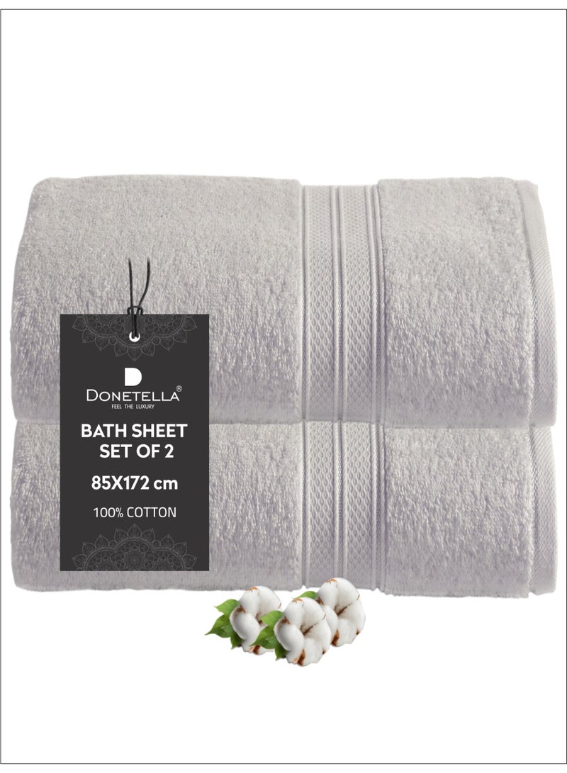Donetella Premium 100 % Combed Cotton 2-Pcs Bath Sheet Set (85 X 172 CM) 600 GSM Large Towel, Highly Absorbent, Quick Dry,Best Towel for Bathroom, Spa And Hotel,White - Image 1