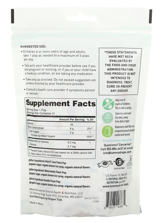 TUMMYDROPS Peppermint Variety Pack Hint O' Lime Watermelon & Vanilla 21 Pops - Image 2