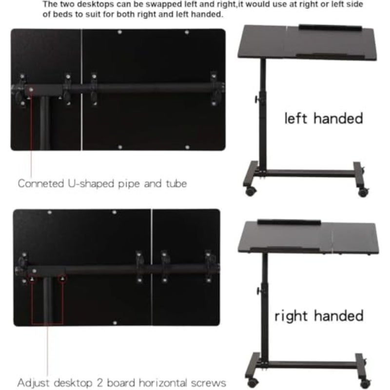 Over Bed Table with Wheels Adjustable Rolling Laptop Table Overbed Desk Hospital Tray Table Sofa Chair Side Table for Home Office Black - Image 4