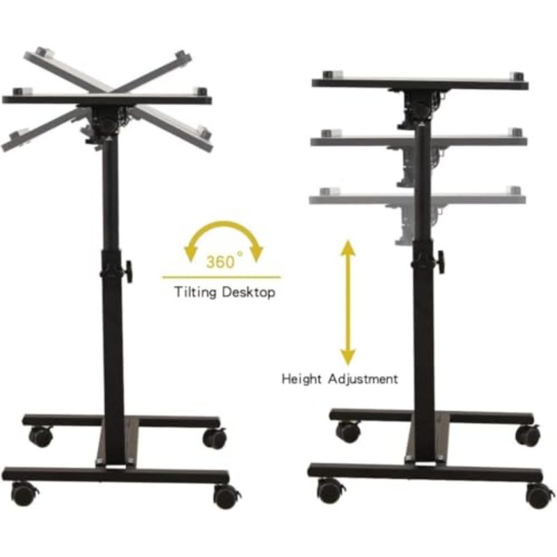 Over Bed Table with Wheels Adjustable Rolling Laptop Table Overbed Desk Hospital Tray Table Sofa Chair Side Table for Home Office Black - Image 3