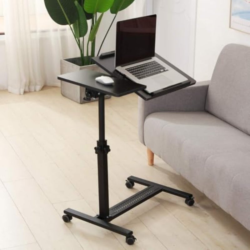 Over Bed Table with Wheels Adjustable Rolling Laptop Table Overbed Desk Hospital Tray Table Sofa Chair Side Table for Home Office Black - Image 1