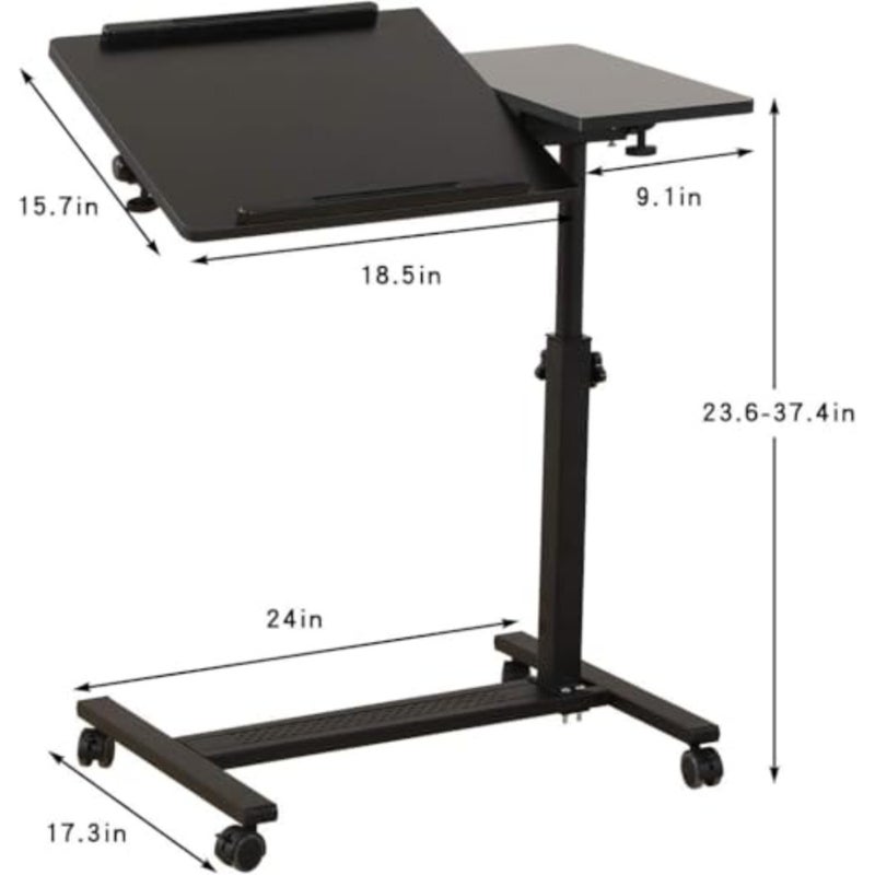 Over Bed Table with Wheels Adjustable Rolling Laptop Table Overbed Desk Hospital Tray Table Sofa Chair Side Table for Home Office Black - Image 2