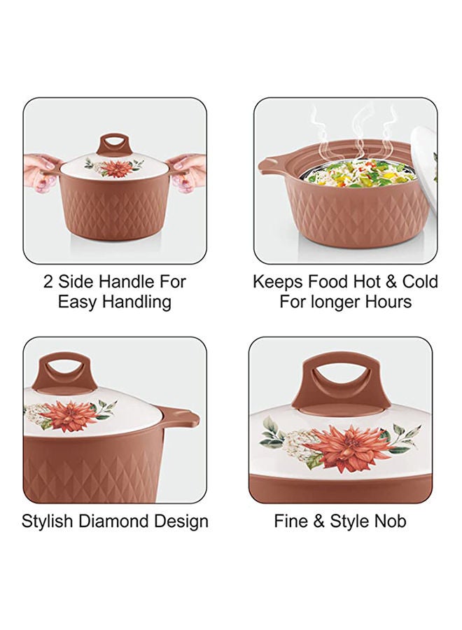Asian Casserole Diamond Set Of 3 Pcs 1.0 L, 1.5 L, 2.5 L Stainless Steel Insulated Hotpot Food Warmer Brown - Image 4