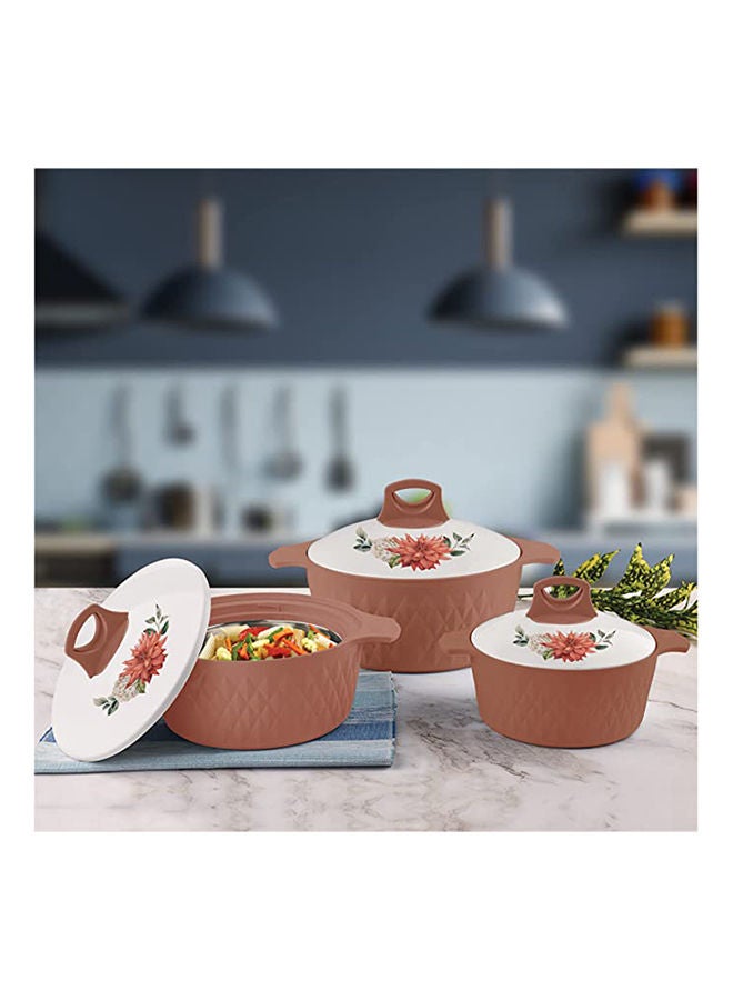 Asian Casserole Diamond Set Of 3 Pcs 1.0 L, 1.5 L, 2.5 L Stainless Steel Insulated Hotpot Food Warmer Brown - Image 2