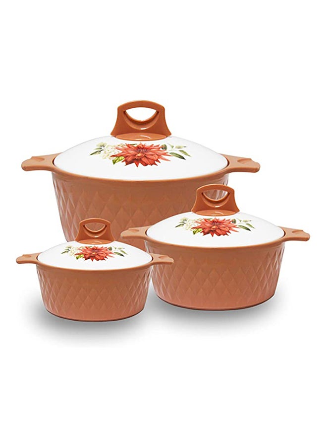 Asian Casserole Diamond Set Of 3 Pcs 1.0 L, 1.5 L, 2.5 L Stainless Steel Insulated Hotpot Food Warmer Brown - Image 1