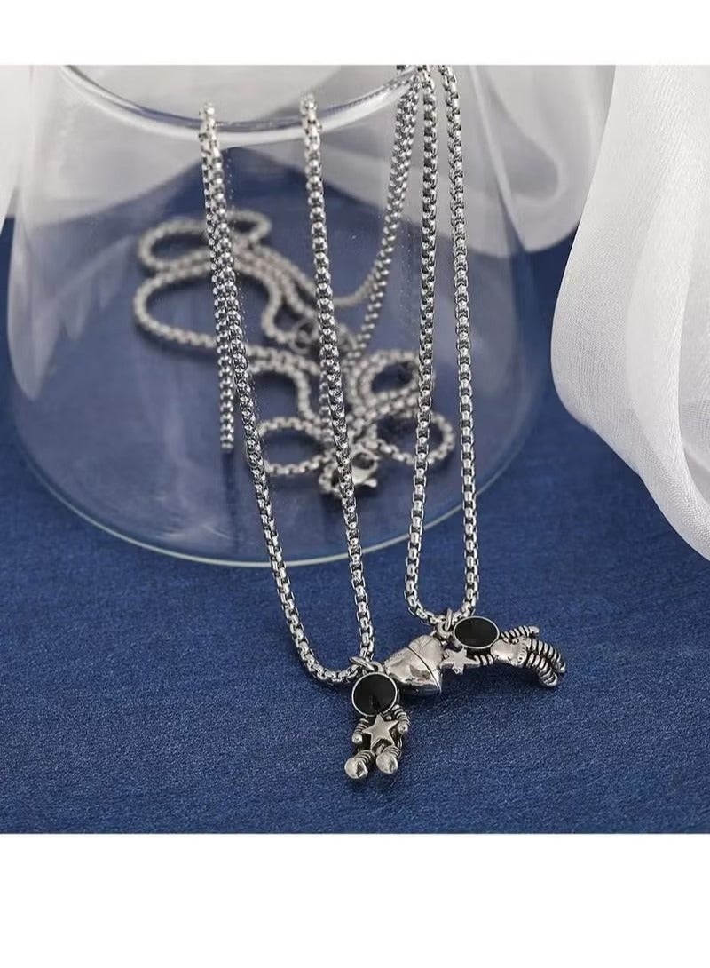 Creative Magnet Couples Necklace, Matching Necklaces Spaceman Pendant Necklace Mutual Attraction Chain for Husband Wife Boyfriend Girlfriend Valentine's Day Gift Jewelry ,2pcs - Image 5