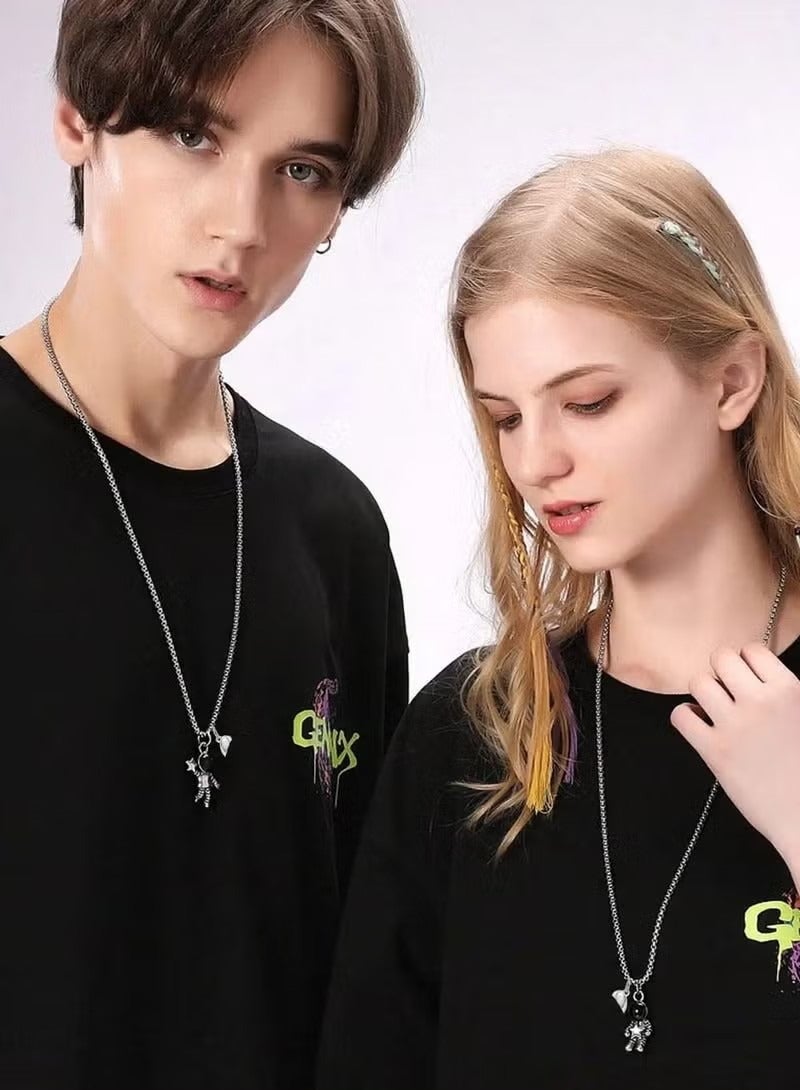 Creative Magnet Couples Necklace, Matching Necklaces Spaceman Pendant Necklace Mutual Attraction Chain for Husband Wife Boyfriend Girlfriend Valentine's Day Gift Jewelry ,2pcs - Image 2