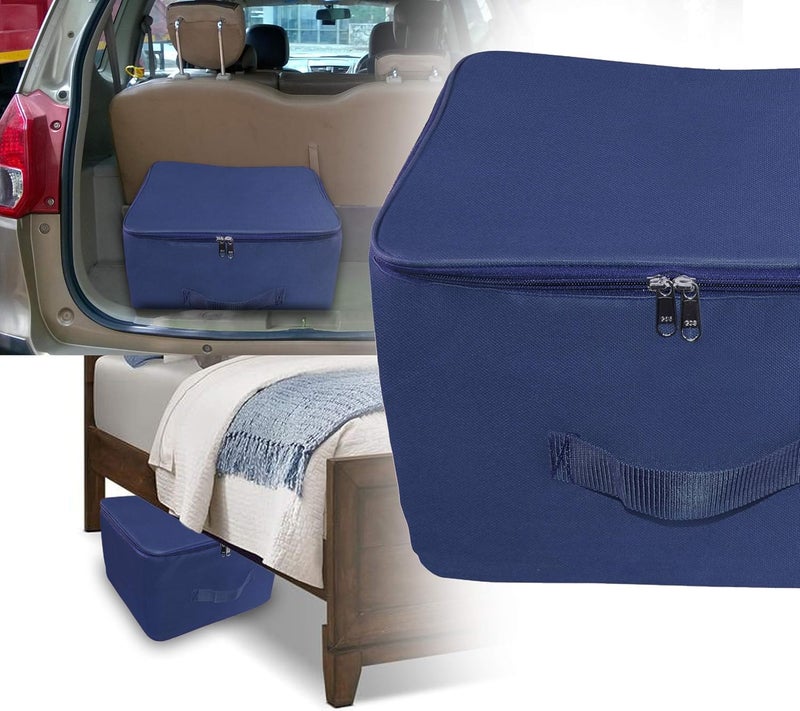 Storite 2 Pack Nylon Wardrobe Bag Underbed Moisture Proof Cloth Storage Organizer Storage box for Clothes Saree Bags with Zippered Closure Handle Blue38x355x254cm - Image 5