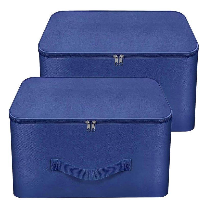 Storite 2 Pack Nylon Wardrobe Bag Underbed Moisture Proof Cloth Storage Organizer Storage box for Clothes Saree Bags with Zippered Closure Handle Blue38x355x254cm - Image 1