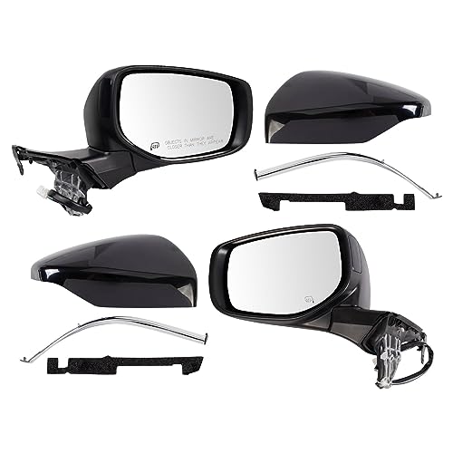 TRQ Driver & Passenger Side Mirror Set with Heat Manual Folding with Blind Spot Indicator Compatible with 2020-2021 Subaru Legacy Outback SU1320186 SU1321186 - Image 1