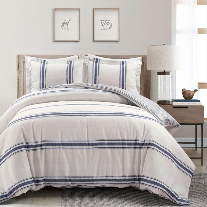 COMFORTER FARMHOUSE STRIPE KING NAVY