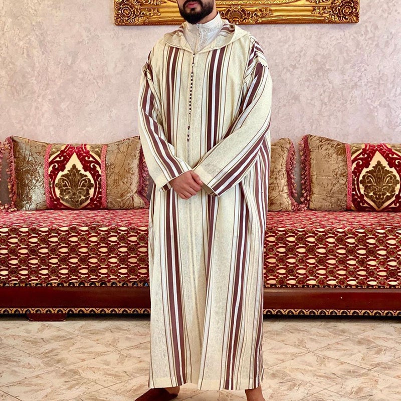 Men's Striped Hooded Kaftan Robe - Image 3