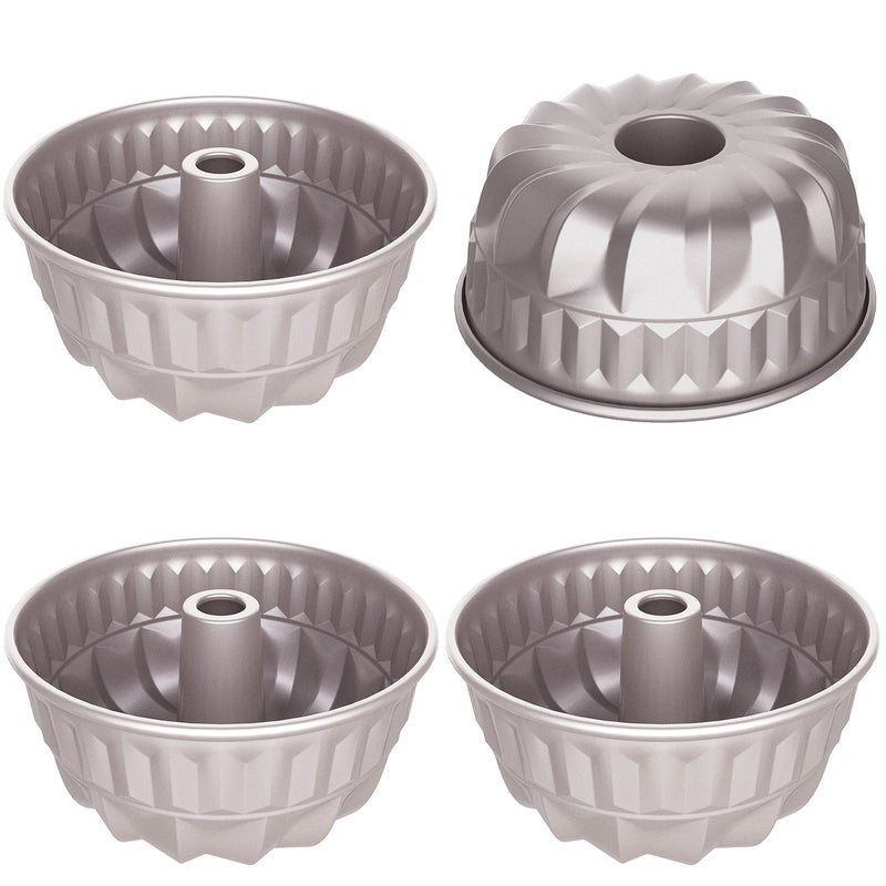 CHEFMADE 4PCS Mini Fluted Cake Pan 4Inch NonStick Tube Pans Kugelhopf Mold Cake Pan for Oven Baking Champagne Gold