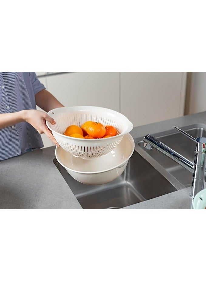 بروماس سلة تصفية مزدوجة الطبقات مع وعاء – مصفاة دوارة لغسل الفواكه والخضروات والأرز والمعكرونة، أداة مطبخ بلاستيكية متينة - Image 1