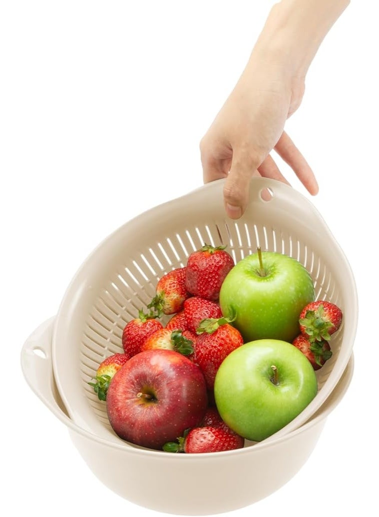 بروماس سلة تصفية مزدوجة الطبقات مع وعاء – مصفاة دوارة لغسل الفواكه والخضروات والأرز والمعكرونة، أداة مطبخ بلاستيكية متينة - Image 3