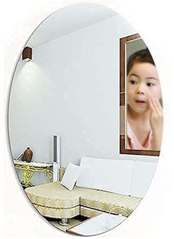 WallDaddy WallDaddy Self Adhesive Plastic Oval Mirror For Wall Stickers 30X20 Cm Frameless Flexible Mirror For Bathroom Bedroom Living Room Oval Mirror Wall Sticker Mirror NonGlass 4 Silver 