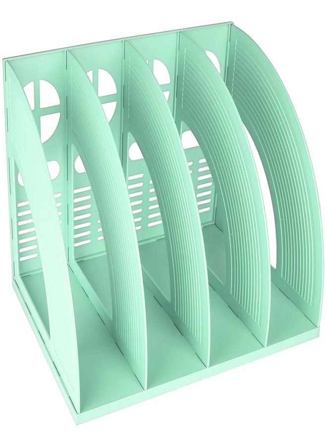 SAYEEC Sturdy Magazine Holder 4 Compartments Plastic Desktop File Organizer File Dividers Office Organizer Storage Document Magaizne Rack Display Box (Green) - Image 1