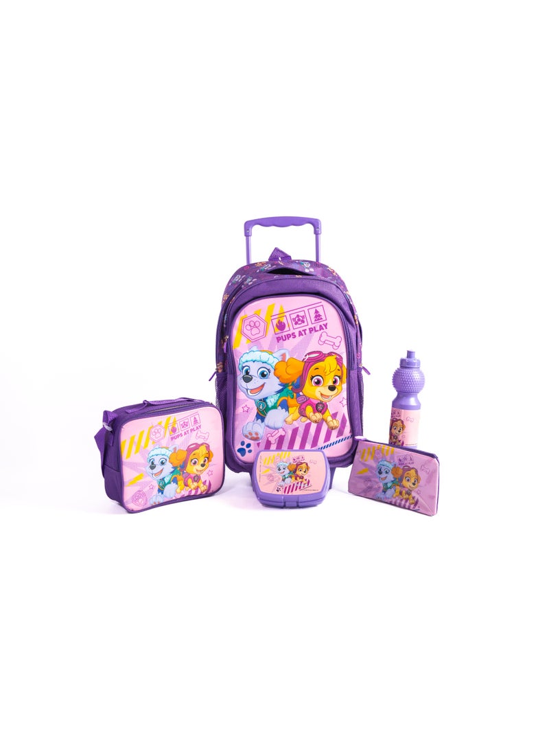 باو بترول طقم حقيبة بعجلات مقاس 18 بوصة من باو باترول مع حقيبة غداء ومقلمة وزجاجة مياه وصندوق غداء - أرجواني - Image 1