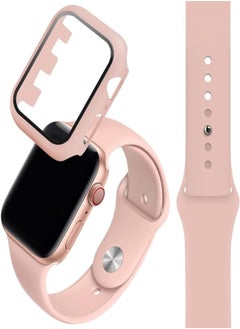 Compatible with Apple Watch band 44mm, Watch Strap + PC Tempered Screen Protective cover Suit, Adjustable and Replaceable Sports Bracelet Wristband, for Apple series SE/6/5/4/3/2/1. pink
