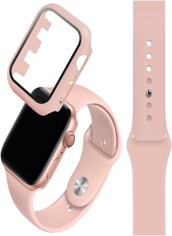 Generic - Compatible with Apple Watch band 44mm, Watch Strap + PC Tempered Screen Protective cover Suit, Adjustable and Replaceable Sports Bracelet Wristband, for Apple series SE/6/5/4/3/2/1. pink - Image 1