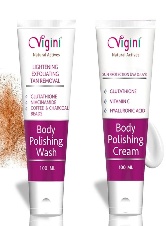 كريم تلميع الجسم فيجيني 1% حمض كوجيك فيتامين سي & مقشر قهوة جلوتاثيون غسول الجسم لإزالة التصبغات والبقع الداكنة وتفتيح البشرة وإشراقة متألقة للرجال والنساء (200 مل)