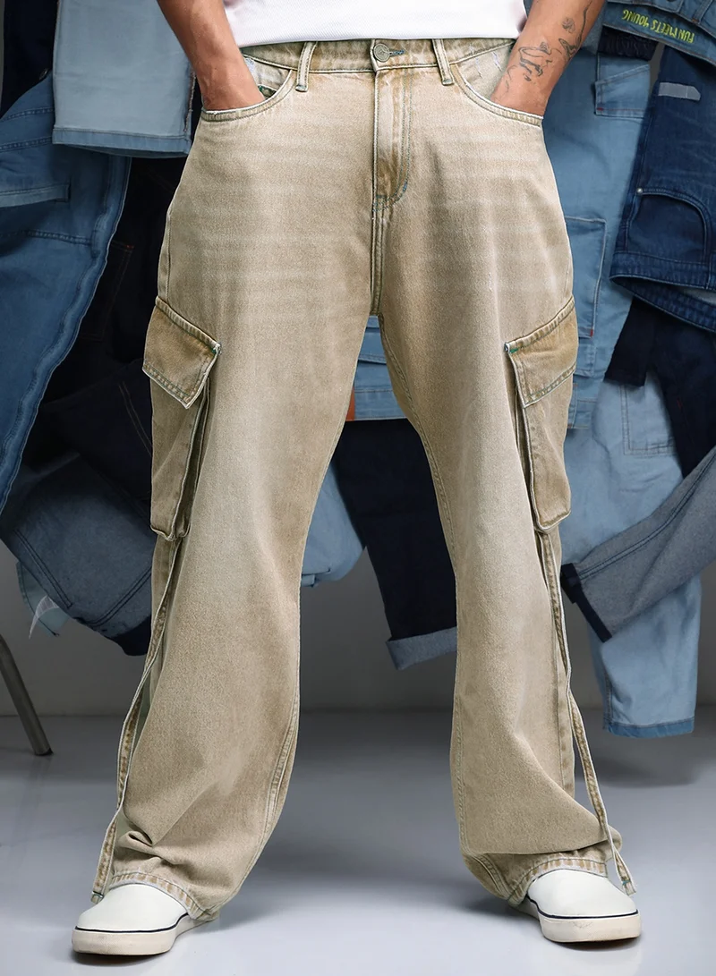 Campus Sutra Men's Light Blue Baggy Utility Denim Jeans