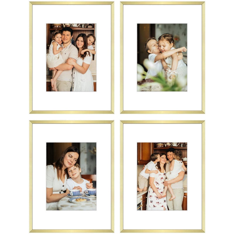 Golden State Art  9x12 Metal Picture Frames with Mat for 6x8 Photo  Set of 49 x 12 Aluminum Photo Frame with Real Glass  Wall Decor or Tabletop Display  Modern Gold