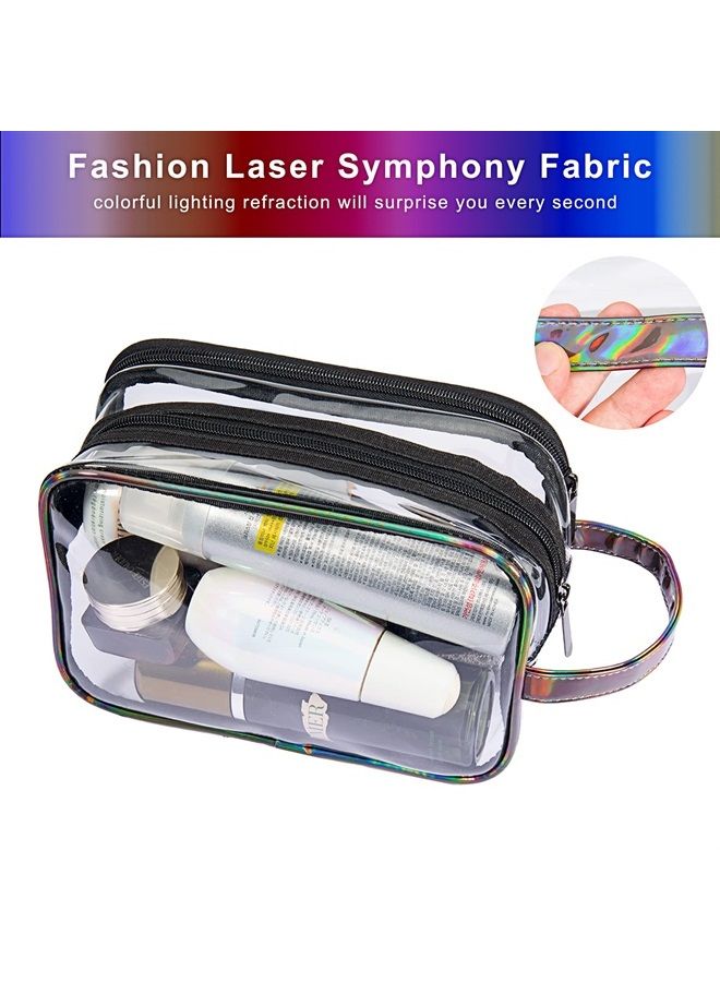 Lermende Clear Toiletry Makeup Bag, 2 Layer Clear Makeup Pouch for Travel Portable Makeup Organizer Bag Water-Resistant PVC Large Cosmetic Toiletry Bag for Girl and Women - Image 3
