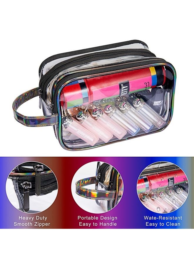 Lermende Clear Toiletry Makeup Bag, 2 Layer Clear Makeup Pouch for Travel Portable Makeup Organizer Bag Water-Resistant PVC Large Cosmetic Toiletry Bag for Girl and Women - Image 4