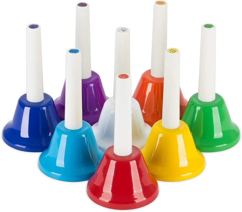OriGlam 8 Note Diatonic Metal Hand Bells Set - Colorful Musical Instrument - Image 1