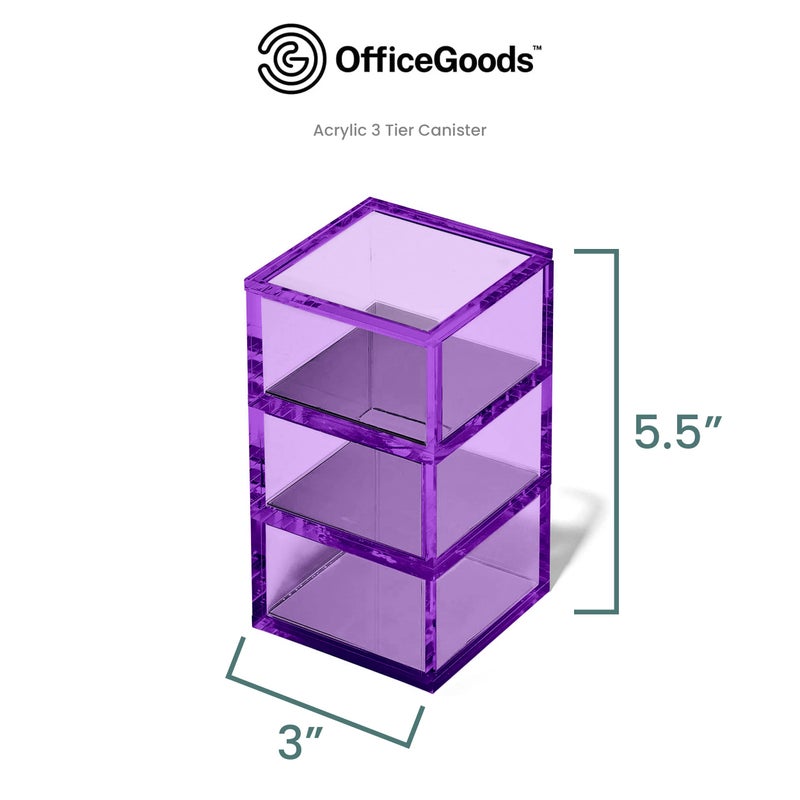 OfficeGoods 3-Tier Stackable Acrylic Holder- Stylish Desk Organizer and Storage for Office or Home â€“ Transparent Square Design, Purple with Silver Metal Base - Image 4