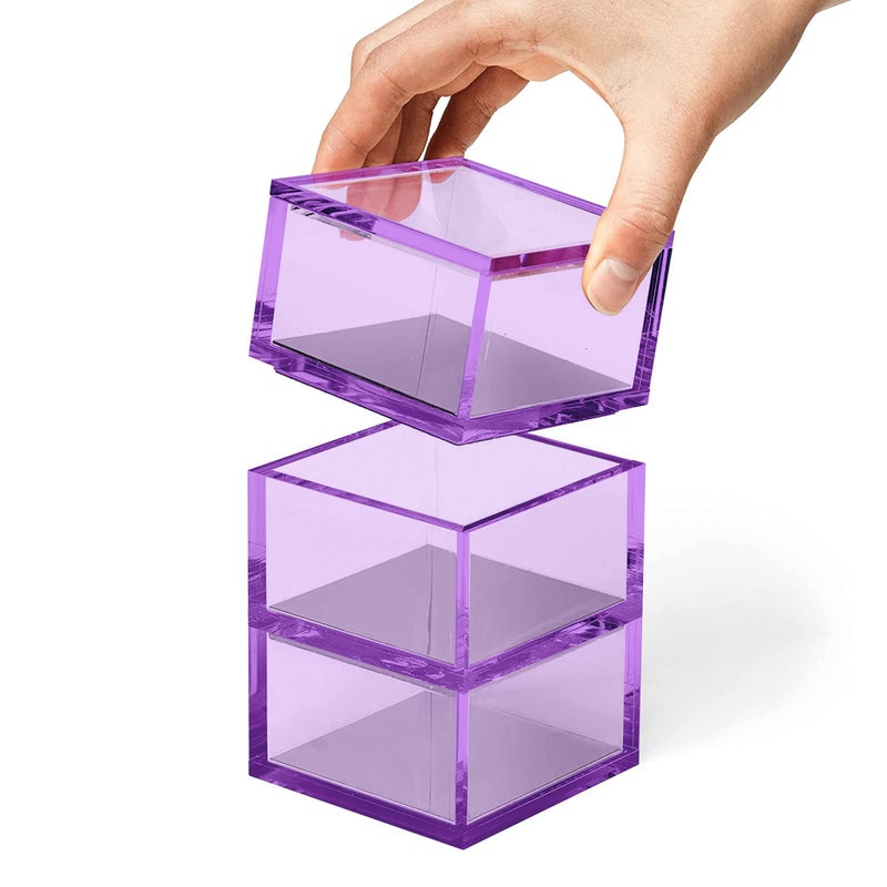 OfficeGoods 3-Tier Stackable Acrylic Holder- Stylish Desk Organizer and Storage for Office or Home â€“ Transparent Square Design, Purple with Silver Metal Base - Image 3