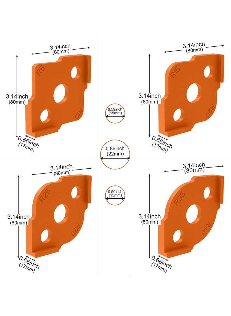 KASTWAVE - Radius Jig Router Templates Corner Routing Templates, ABS+CNC high Hardness Processing Glue, Rounded Corners Bit R5 R10 R15 R20 R25 R30 R35 R40 (1 Set of 4 Packs) - Image 1