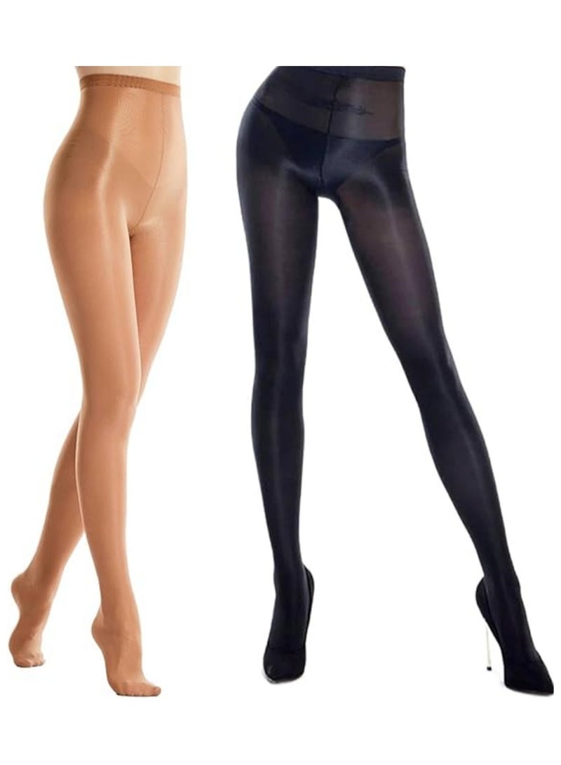 Jorunb 2 Pairs Shaping Socks Oil Socks Shiny Silk Stockings Pantyhose Dance Tights Suitable for 40-70kg 