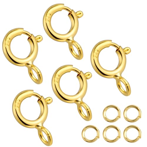 SAKDWUR 18K Gold Necklace Clasps - 5mm Spring Clasps for Jewelry Making, 4mm Jump Rings, Jewelry Clasps and Closures, Suitable for Jewelry Making Necklaces Bracelet - Image 1