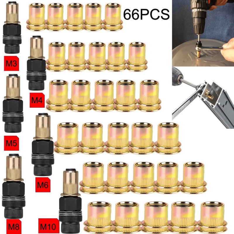 66pcs 3 In 1 Manual Rivet Gun Set M3 M10 Nut Kit Universal Fastening Tool - Image 1