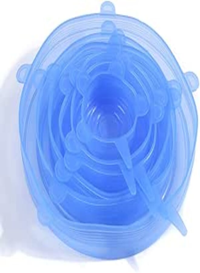 Spaceshoop Reusable 6 pcs/set Silicone Stretch Lids Kitchen Fruit Cup Bowl Food Cover Vacuum Sealed Wrap Lids Keep Food Fruit Fresh (Blue)
