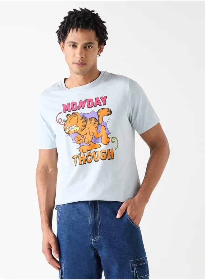 SP Characters Garfield Print Crew Neck T-shirt with Short Sleeves